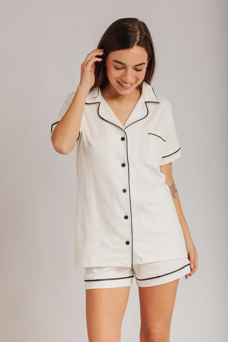 PIJAMA SOPHIE HUESO - ALGODÓN PIMA – innata-comfy-underwear