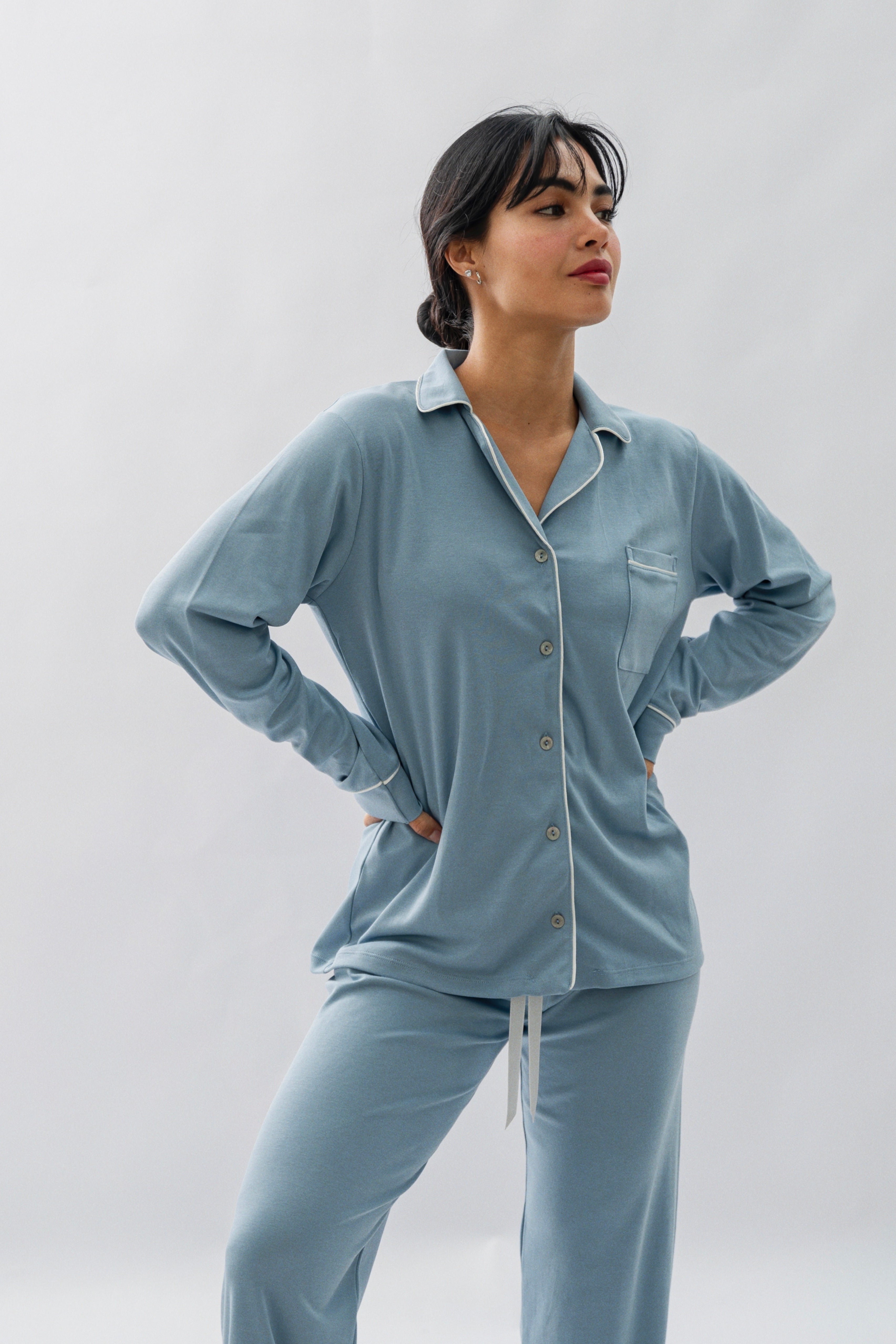 PIJAMA NAIROBI ACERO- ALGODÓN PIMA