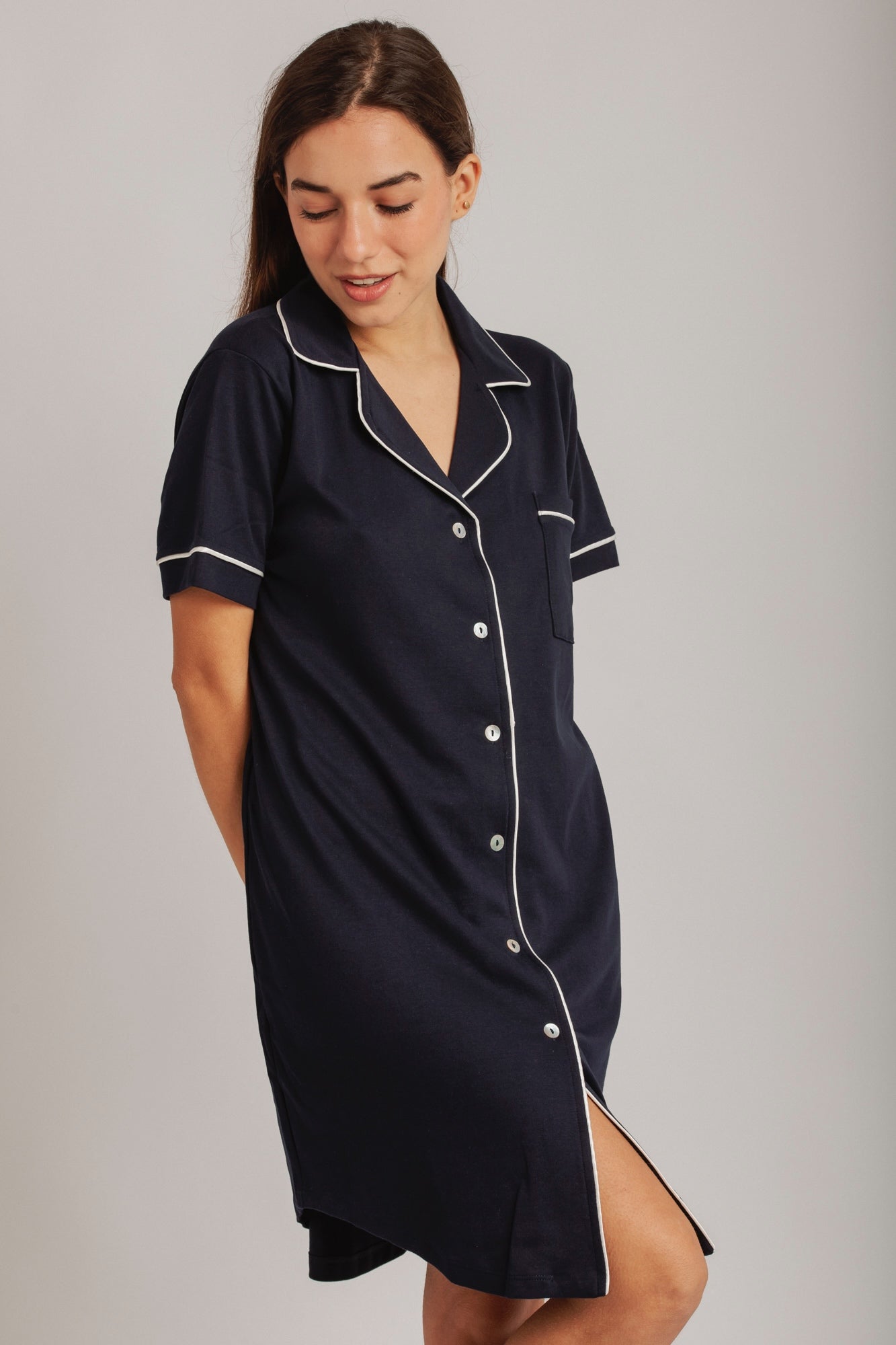 CAMISÓN SOPHIE AZUL MARINO - ALGODÓN PIMA