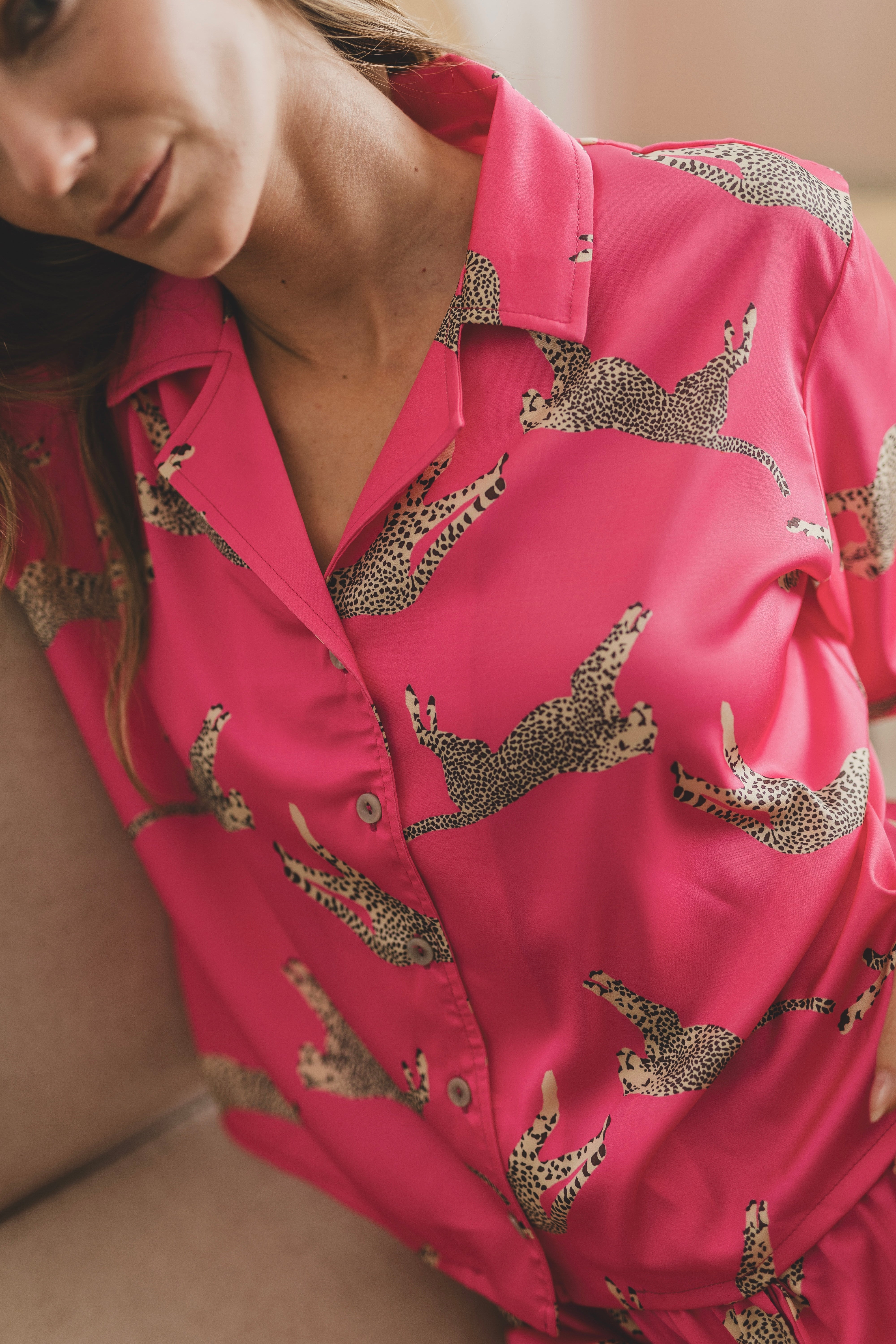 PIJAMA CHEETAH FUCSIA MANGAS - SEDA