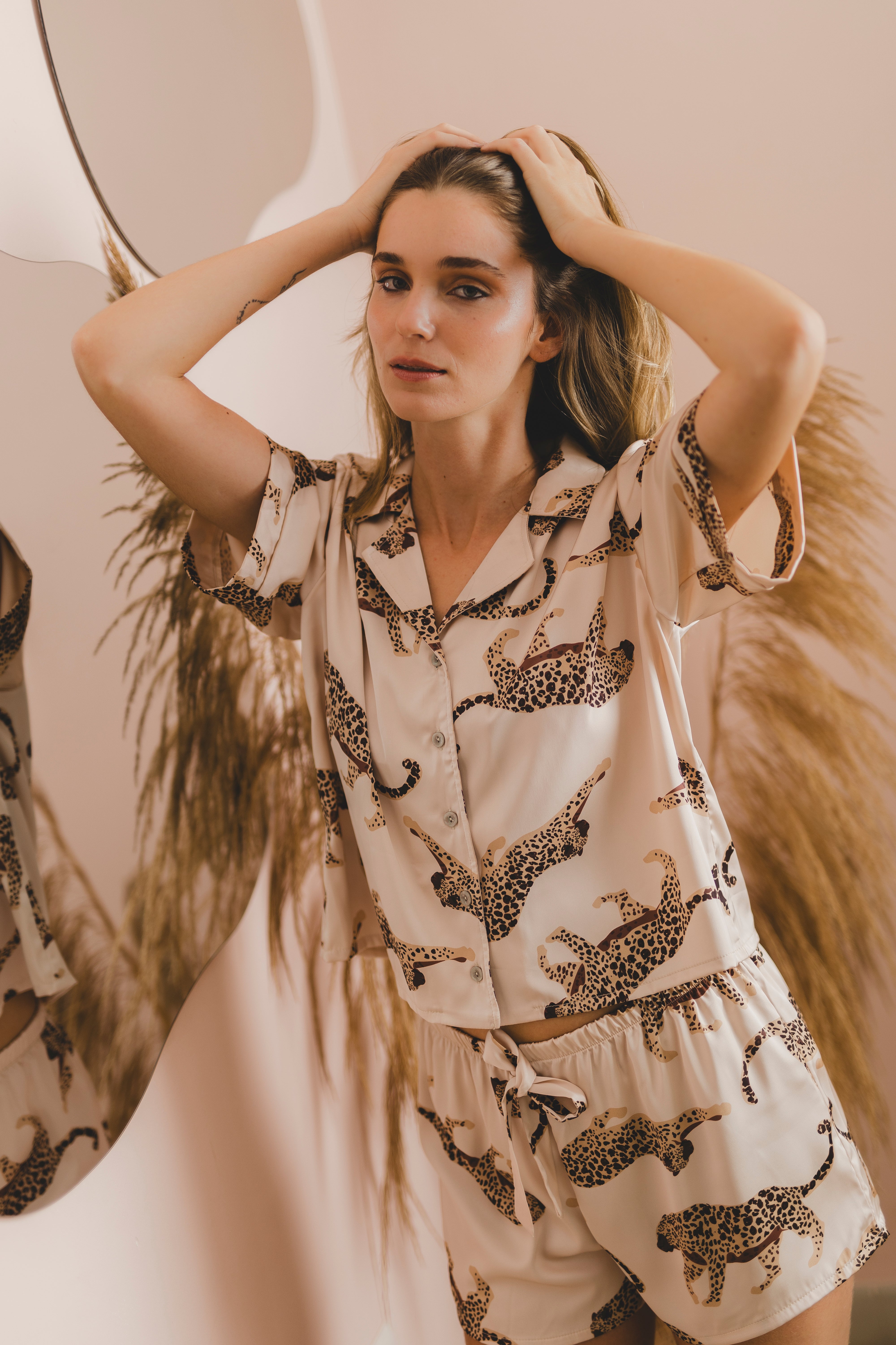 PIJAMA CHEETAH BEIGE MANGAS - SEDA