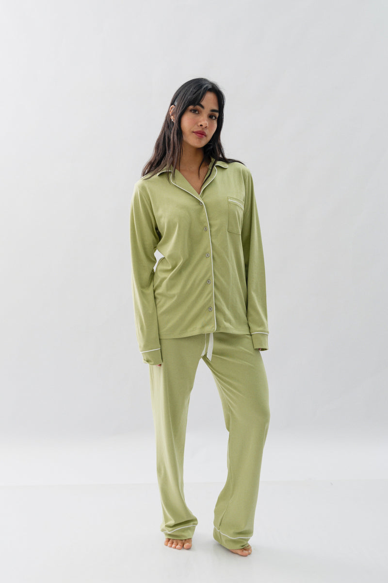 PIJAMA NAIROBI VERDE SAGE - ALGODÓN PIMA