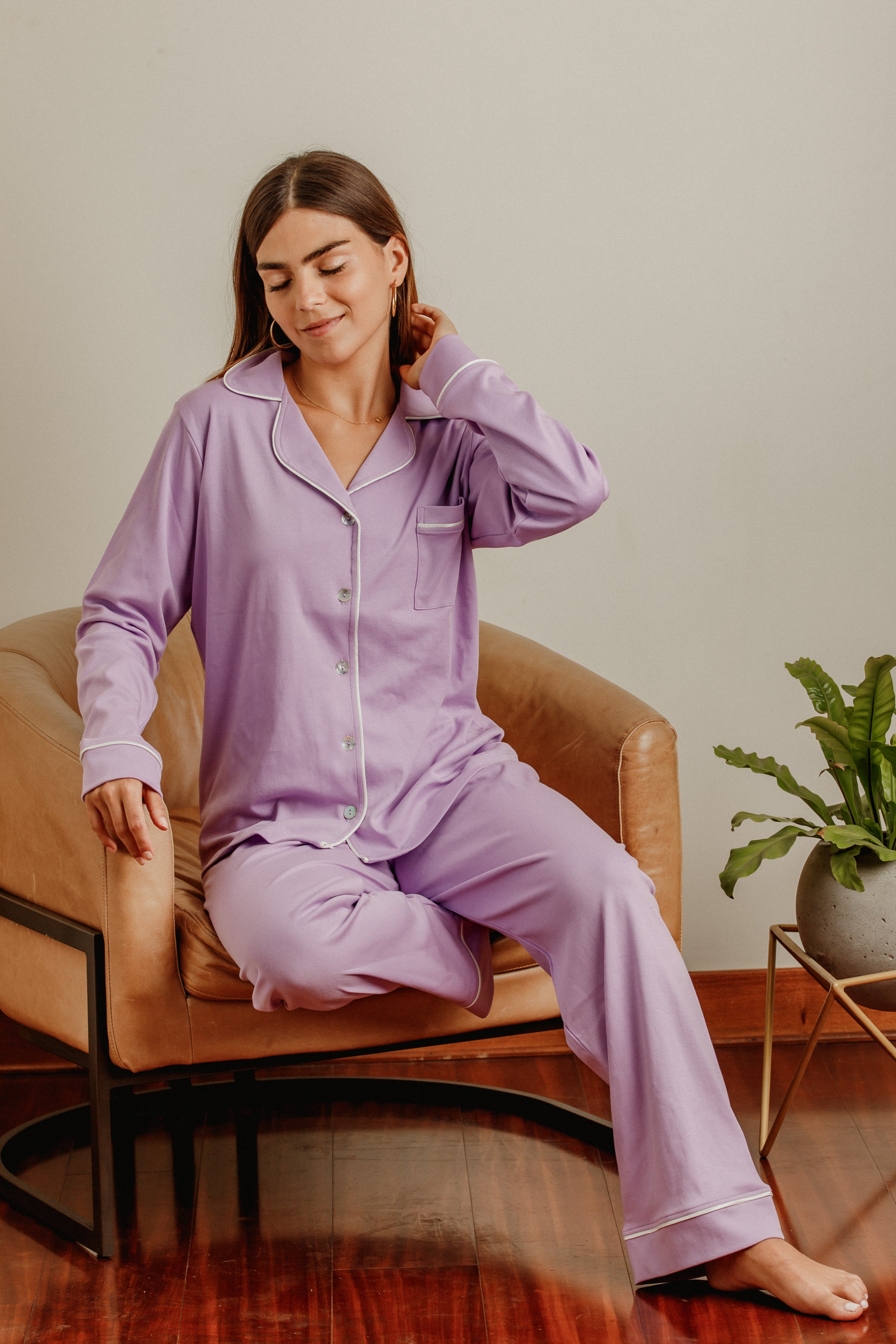 Pijama algodón pima estampado animalitos lila –